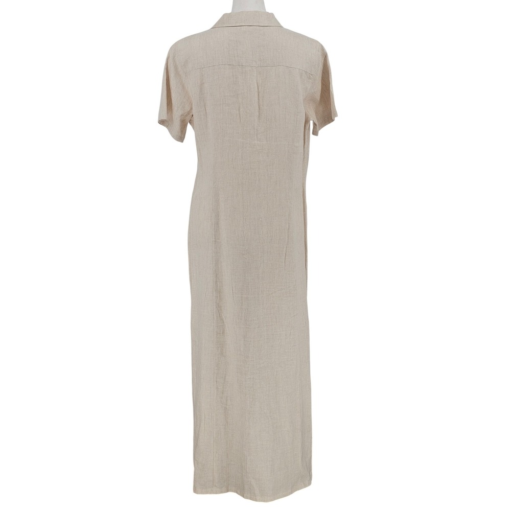 Vintage Laura Ashley Linen Button Front Maxi Dress 12 Beige Minimalist Neutral - Picture 4 of 11